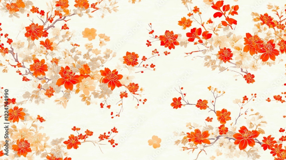 Elegant Red and Orange Blossom Branch Pattern Elegant Red and Orange Blossom Branch Pattern