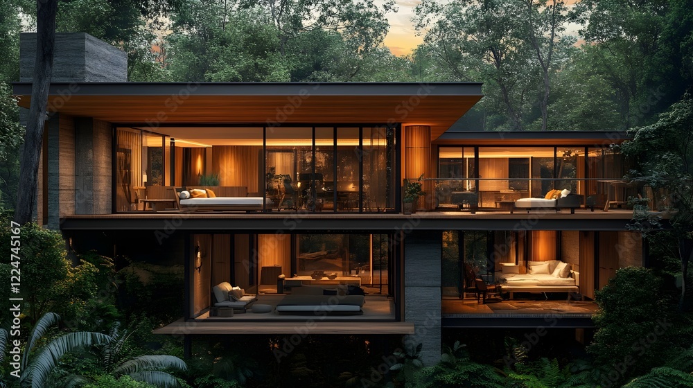 A treehouse-inspired home elevated on stilts, with suspended walkways and an open-concept living space. A treehouse-inspired home elevated on stilts, with suspended walkways and an open-concept living space.