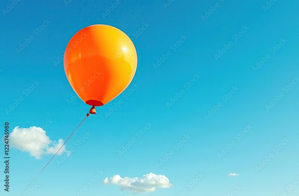 Fototapeta premium An orange balloon drifts against a vibrant blue sky, symbolizing joy, freedom, and the lightness of being