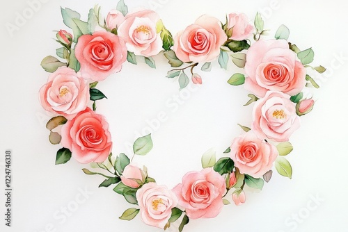 Hearth shape Watercolor soft color salmon pink small roses  photo