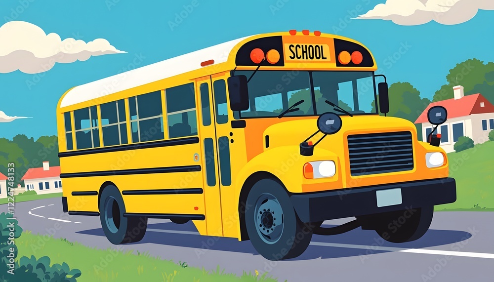 Yellow School Bus Driving on a Sunny Day Yellow School Bus Driving on a Sunny Day