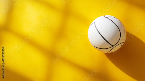 bright volleyball on vibrant yellow background, casting shadow photo