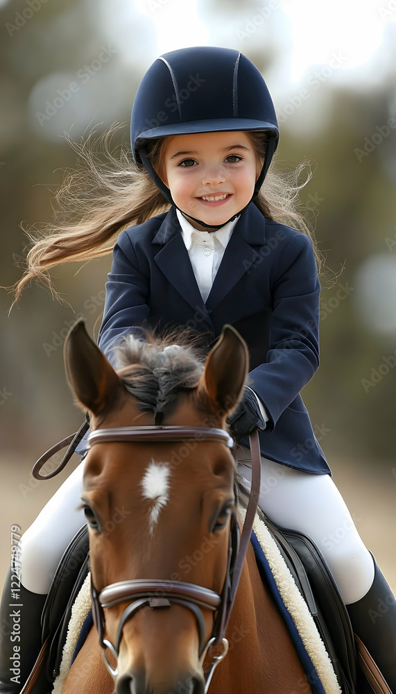 Obraz premium A child riding on horse at the equestrian club, Kids sports activities -