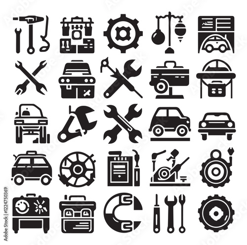 Free vector vintage repair workshop icon set