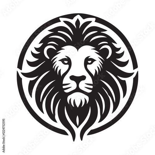black and white Lion Head Tattoo Vector Mascot Illustration