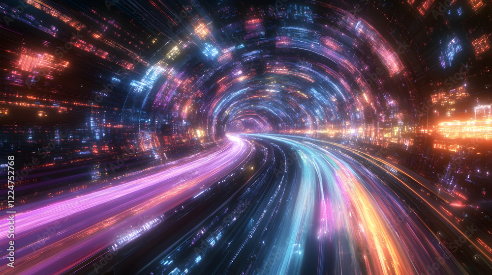 A night-time highway with long, colorful light trails from fast-moving vehicles, representing the rapid pace of digital innovation and technological advancement - A night-time highway with long, colorful light trails from fast-moving vehicles, representing the rapid pace of digital innovation and technological advancement -