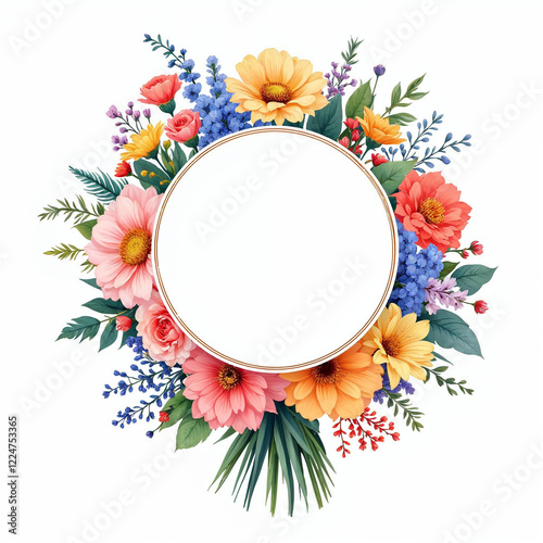 Watercolor illustration of flowers with white blank labe