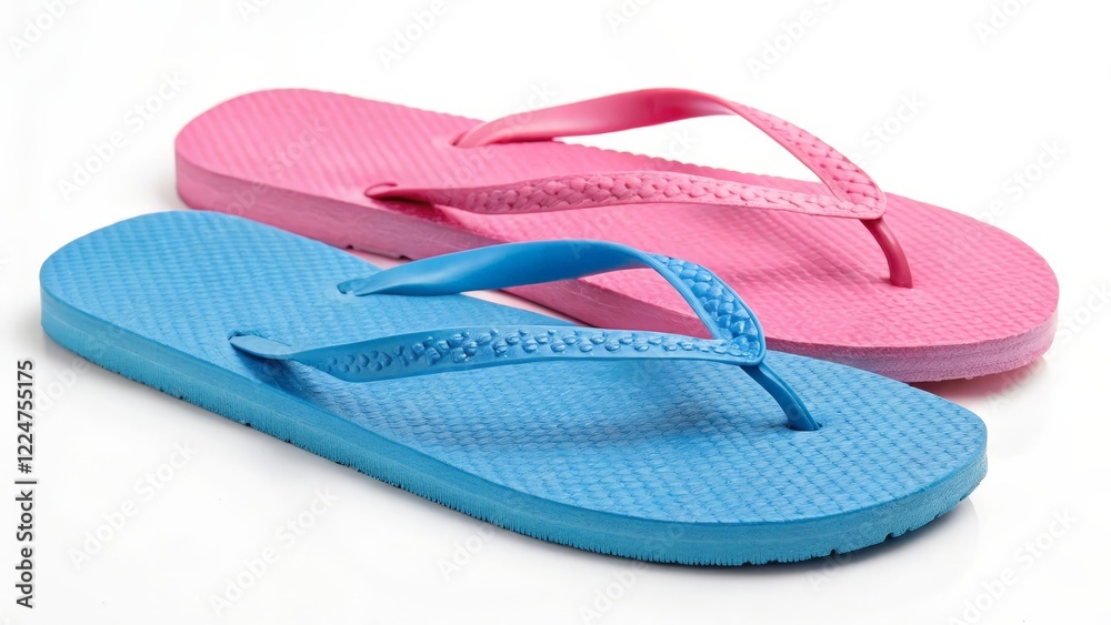 Pair of Flip-Flops, Pink and Blue Rubber Sandals Pair of Flip-Flops, Pink and Blue Rubber Sandals