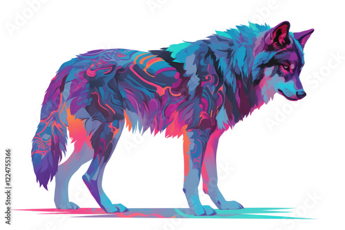 A colorful illustration of a wolf on transparent background, vector art style. photo