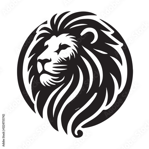 black and white Lion Head Tattoo Vector Mascot Illustration