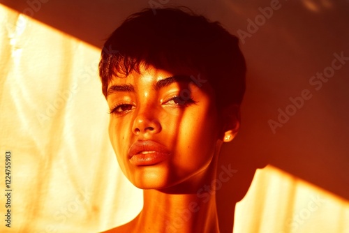 Lovely calm mixed-race girl - for ads, marketing material and social platforms use. Short hairdo - straight hair. Commercial digital ads concept art art. Commercial beauty model. Colored girl. photo