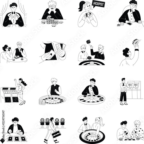 Collection of Glyph Style Gambling Fraud Illustrations 

