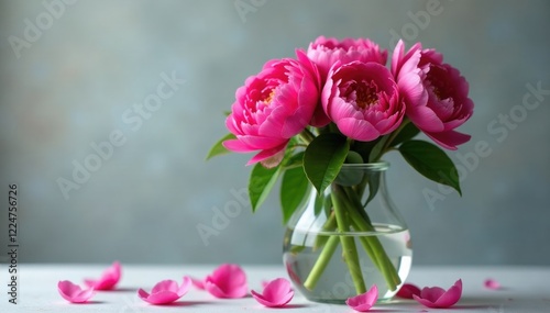 stunning peony blooms in a glass jug with greenery, garden, vase, petals