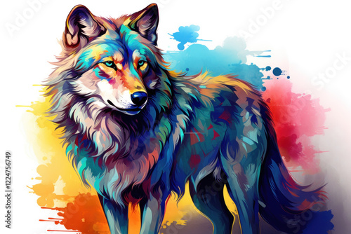 A colorful illustration of a wolf on transparent background, vector art style. photo