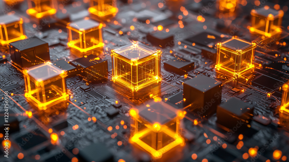 A 3D visualization of a blockchain network, with glowing blocks and chains representing secure financial transactions. A 3D visualization of a blockchain network, with glowing blocks and chains representing secure financial transactions.