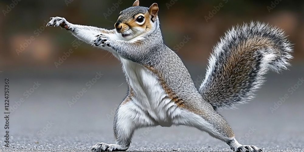 Obraz premium Playful Squirrel in Kung Fu Pose Adorable Wildlife Photography