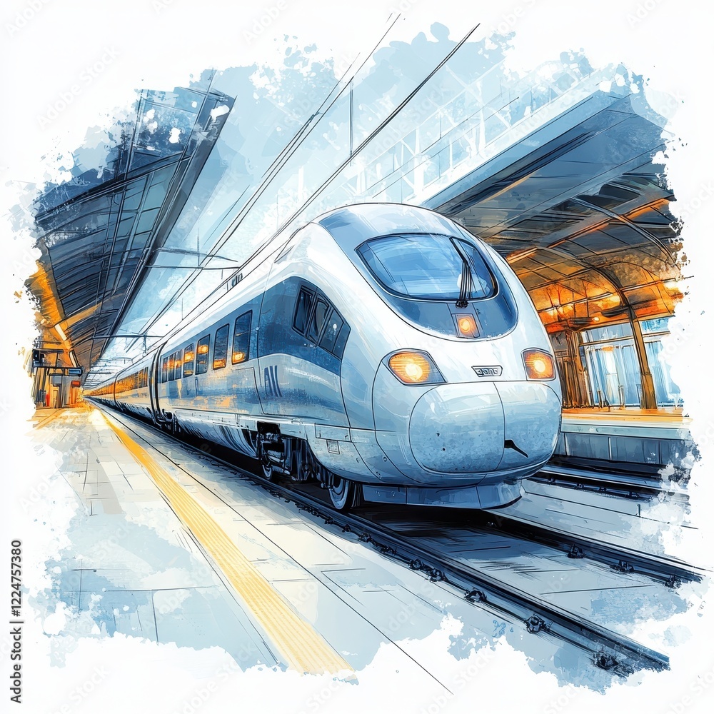 Fototapeta premium Modern High-Speed Train at Urban Station Platform