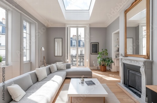 Wallpaper Mural A large living room with a fireplace and a large mirror Torontodigital.ca