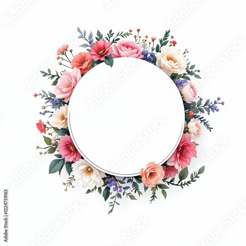 Watercolor illustration of flowers with white blank labe