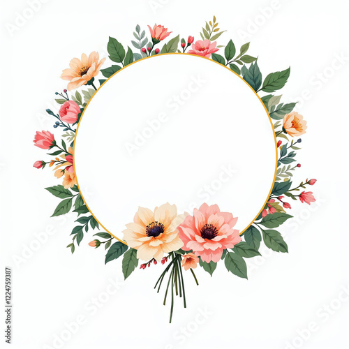 Watercolor illustration of flowers with white blank labe