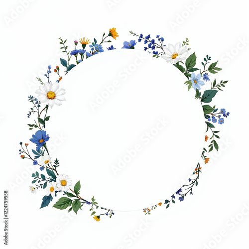 Watercolor illustration of flowers with white blank labe
