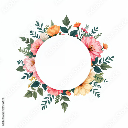 Watercolor illustration of flowers with white blank labe