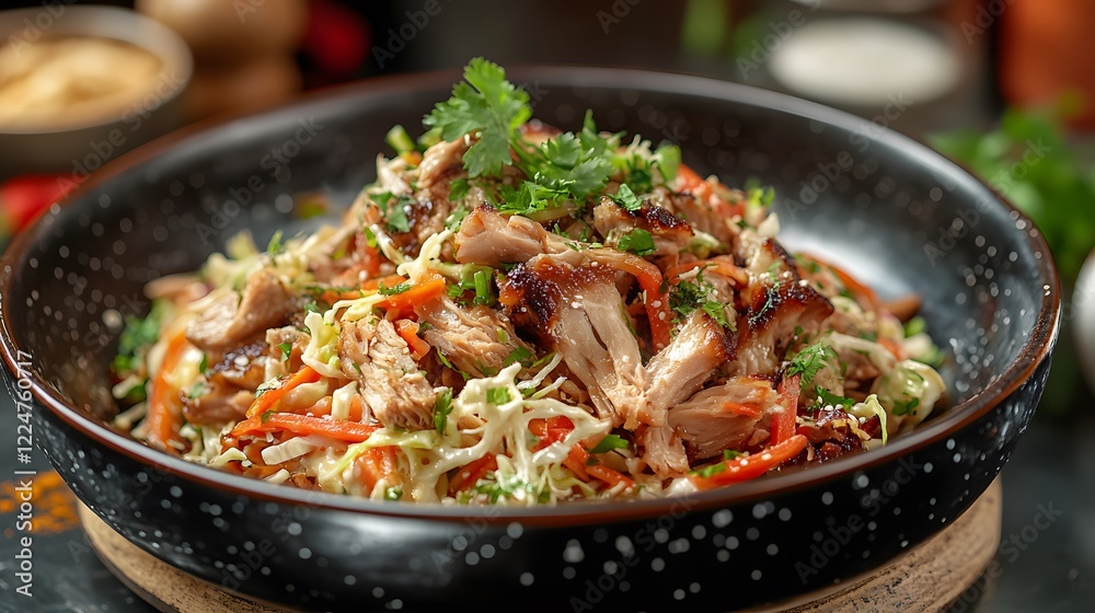 A Plate of Smoky Pulled Pork with Coleslaw in a Rustic Setting for Perfect Comfort Food Experience A Plate of Smoky Pulled Pork with Coleslaw in a Rustic Setting for Perfect Comfort Food Experience