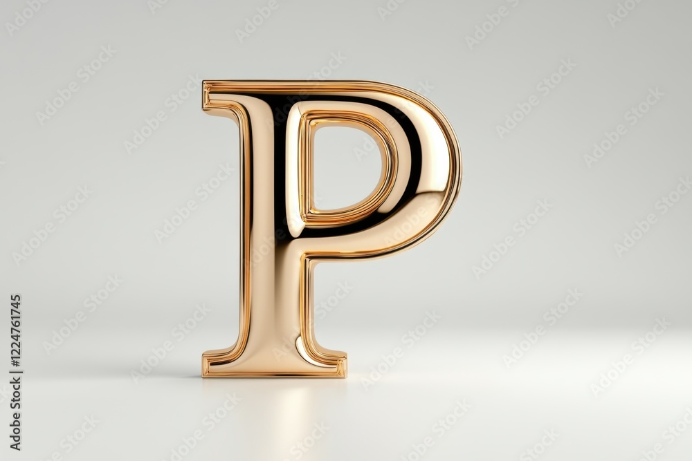 Glossy Metallic Golden Letter P on a White Background for Creative Applications Glossy Metallic Golden Letter P on a White Background for Creative Applications