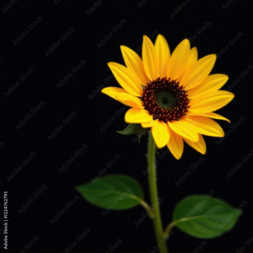 Obraz premium Sunflower blooms radiate warmth in stark contrast to dark background, flower, bloom