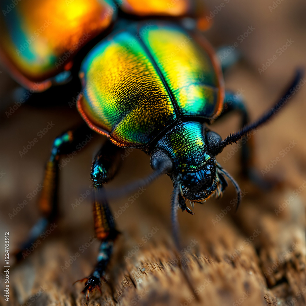Naklejka premium Vibrant Green Beetle Macro Photography Closeup
