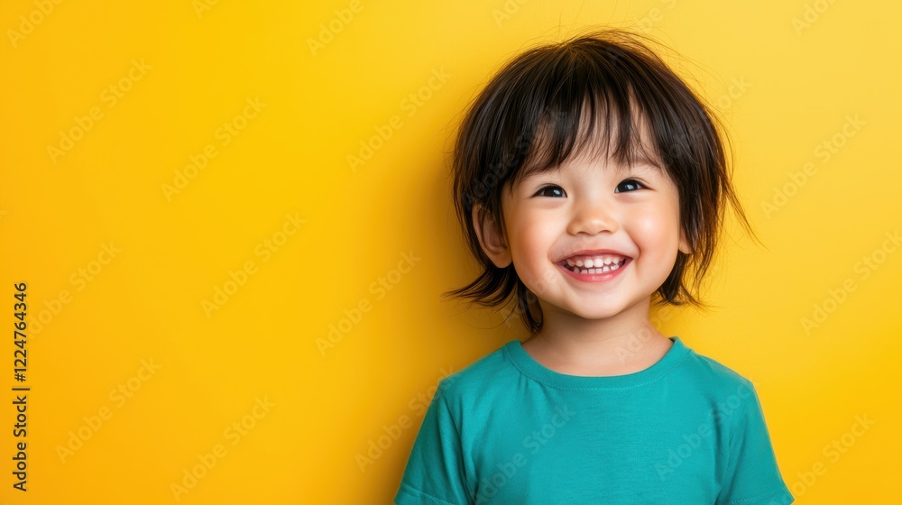 A Happy Toddler Smiling Brightly Against A Yellow Background A Happy Toddler Smiling Brightly Against A Yellow Background