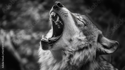 Loup gris alpha. Canino dominantly scream of a grey wolf, animal mammal photo