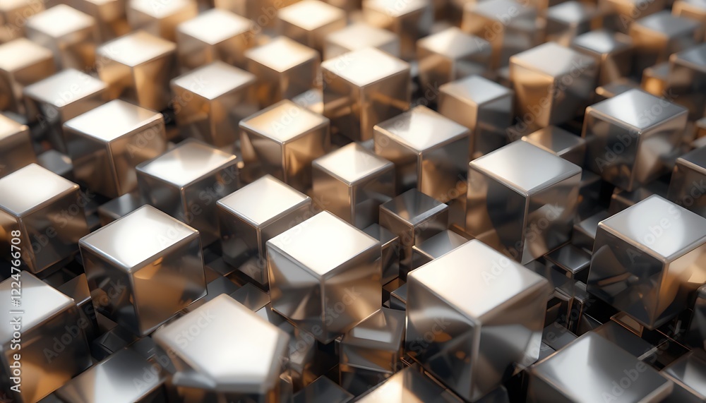 Abstract metallic cubes arranged in a grid pattern Abstract metallic cubes arranged in a grid pattern