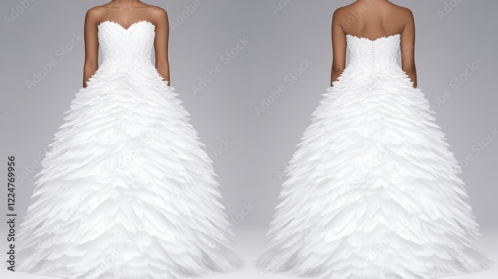 Naklejka premium Elegant White Bridal Gown Front Back View