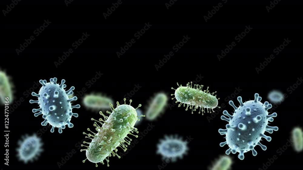 realistic  3d illustration of microbes and viruses
