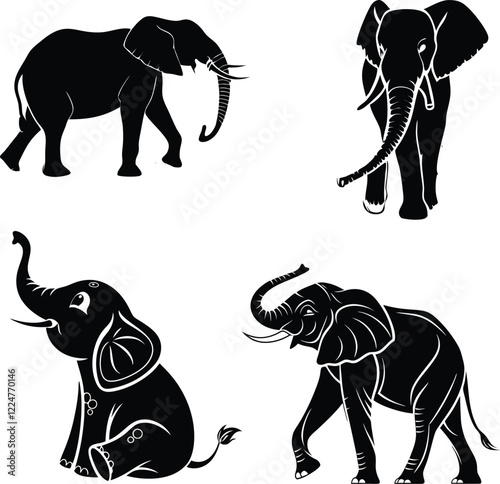 black silhouette, elephant profile, minimalist design, iconic