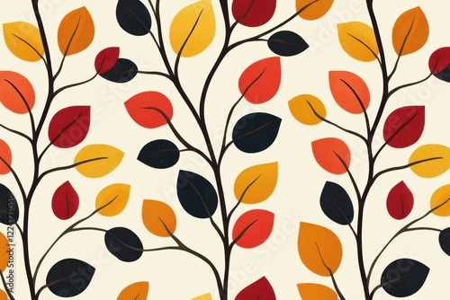Autumn Leaves Seamless Pattern Vibrant Fall Foliage Background