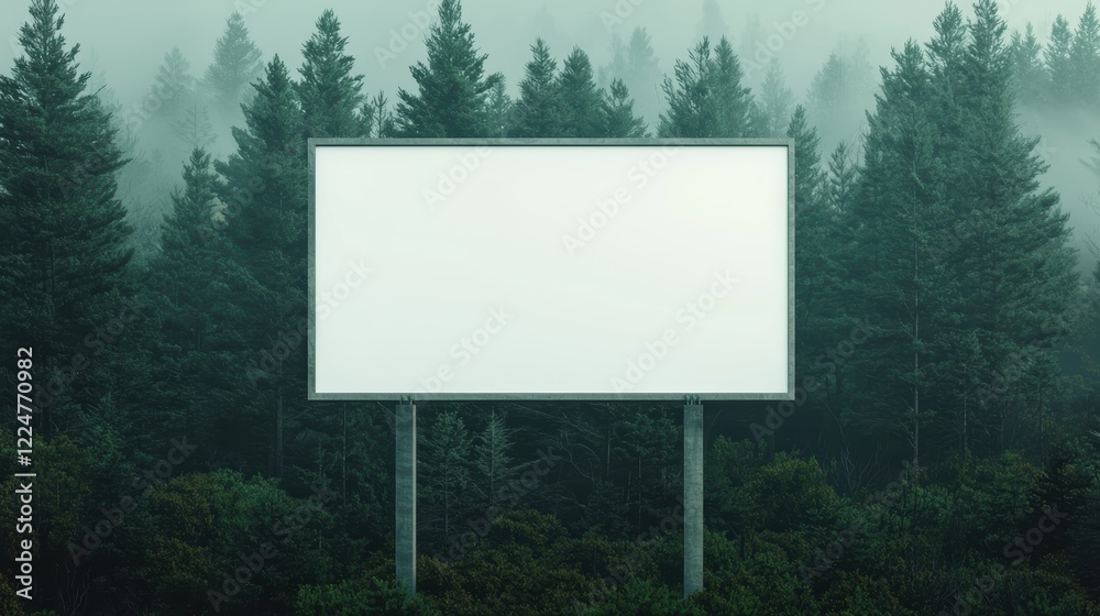 Fototapeta premium Blank Billboard Mockup In A Misty Forest