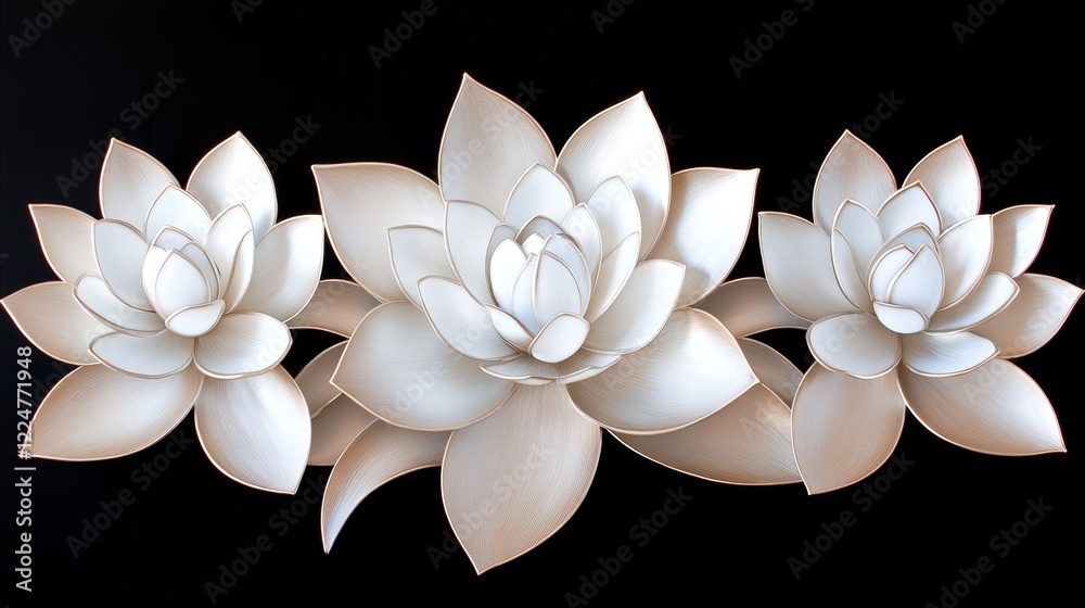 Fototapeta premium Elegant White Floral Wall Art Trio, Intricate Petals