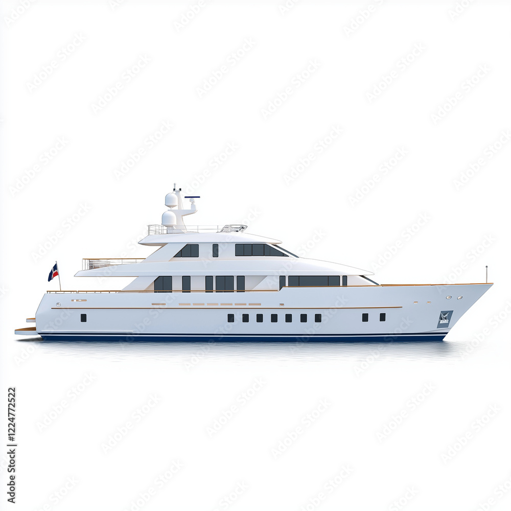 A premium yacht, expansive deck, polished finishes, photorealistic style, isolated on white background A premium yacht, expansive deck, polished finishes, photorealistic style, isolated on white background