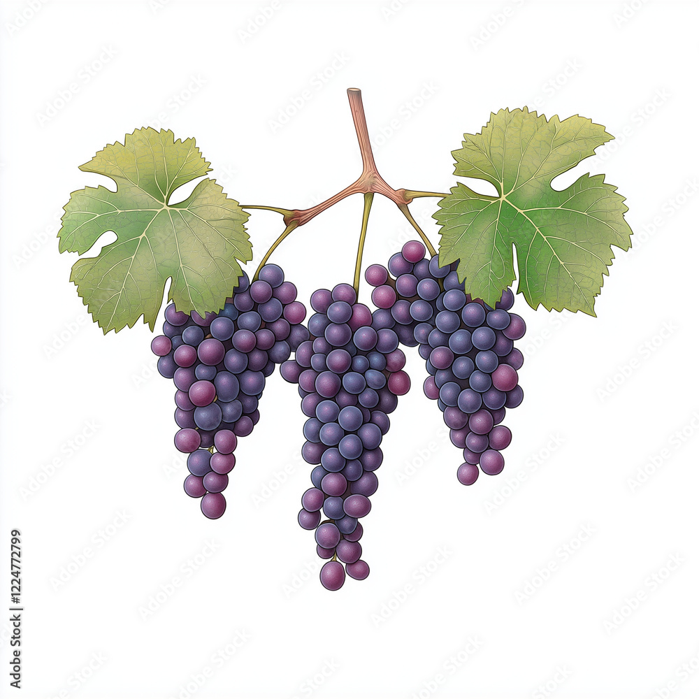 Fototapeta premium A vineyard during grape harvest, scenic landscape illustration, watercolor style, isolated on white background