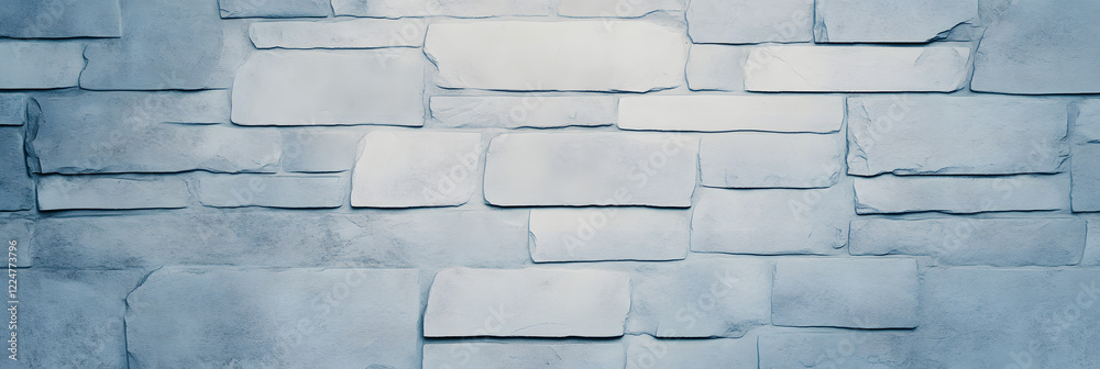 Fototapeta premium A smooth stone wall surface rendered in soft dusty grey and blue hues, accented with subtle white undertones. The natural texture displays light grain patterns and a slightly weathered look. The