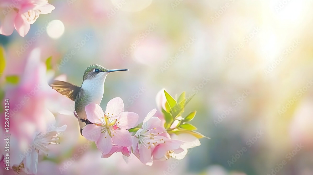 Little hummingbird bird near flower Little hummingbird bird near flower