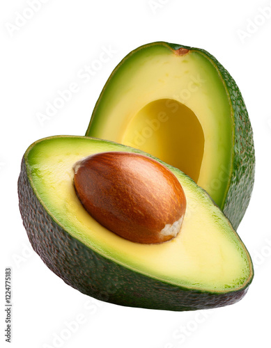 Sliced avocado halves (with seed, transparent background)