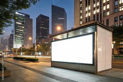 Large horizontal blank advertising poster  building in urban city digital light box display screen for OOH media 12 sheet outofhome, billboard banner mockup