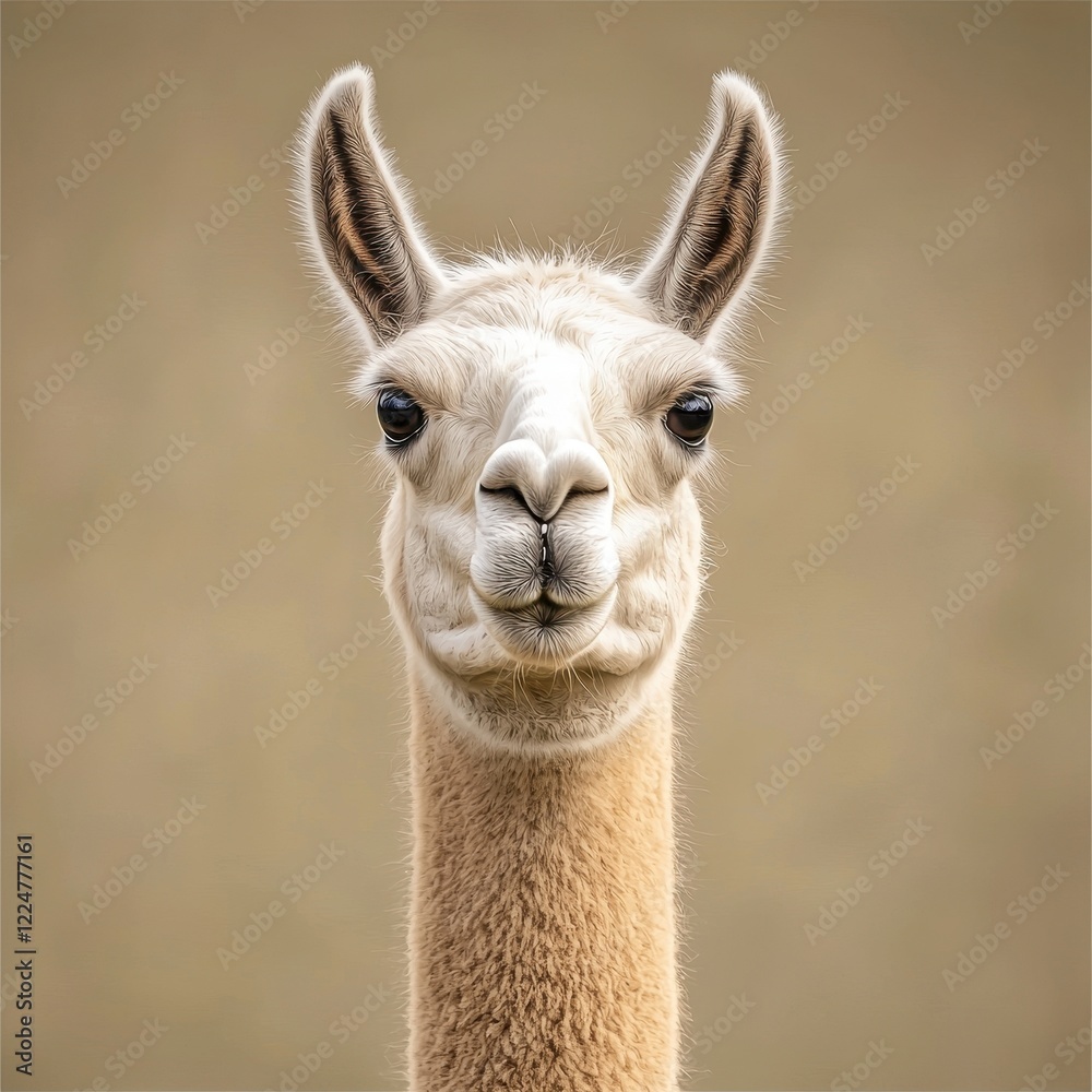 Obraz premium Closeup Portrait of a Fluffy White Llama