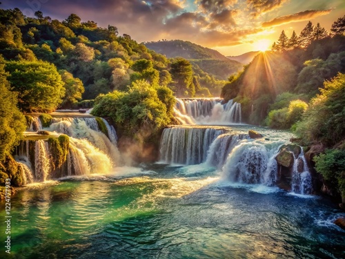 Majestic Skradinski Buk Waterfall, Krka National Park, Croatia - Vintage Summer Photography photo