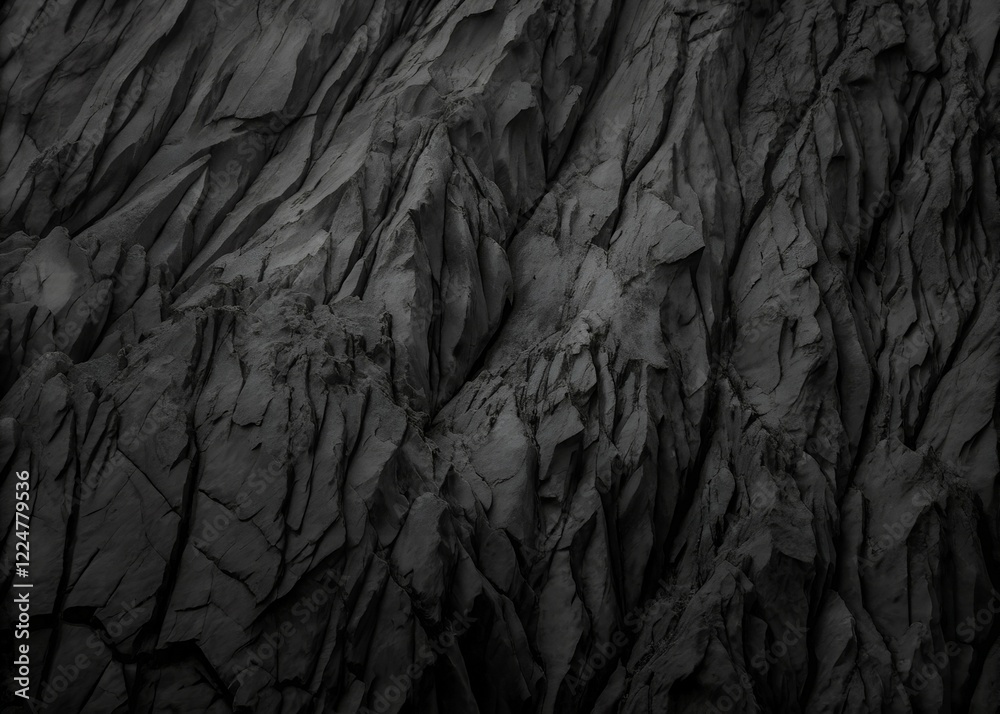 Fototapeta premium High-Contrast Black and White Close-Up of Rugged Rocky Terrain with Intricate Textures and Dramatic Light Play.
