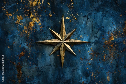 royal and stylish, A simple design of the star of Bethlehem on a deep blue or black background with a touch of gold photo