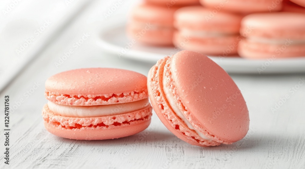 Delicate Pink Macarons on White Wooden Surface Delicate Pink Macarons on White Wooden Surface